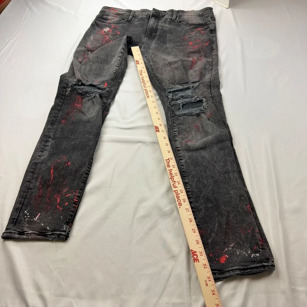 Jordan Craig Ross Fit Jeans Mens 38x33 Black Distressed Red Paint Splatter JR101